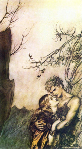 Brynhild and Sigurd embracing, retrieved from https://upload.wikimedia.org/wikipedia/commons/2/2c/Ring49.jpg  --Viking Dragon Blogs