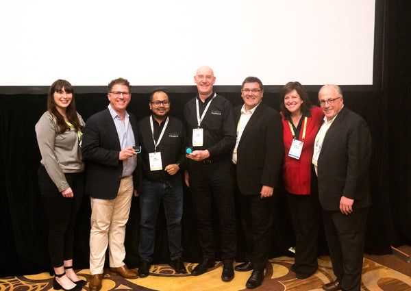 Winner's Picture - Moasure's Alan Rock and Mo Hussain with Judges at LaunchIT by Showstoppers Pitch Event (CES 2019)