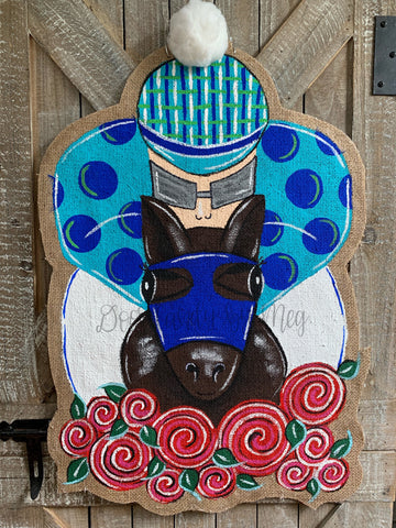 kentucky derby jockey silk and horse door hanger