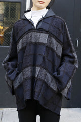 Mohair Blend Plaid Jacquard One Size Fits All Zero Waste Jacket