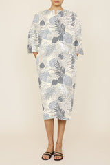 Multi-Color Leaf Cotton Print Zero Waste One-Size-Fits-All Caftan Dress