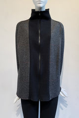 Grey and Maroon Box Jersey and Black 1x1 Rib Zippered Raglan Sleeve Turtleneck Jacket