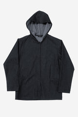 Dark Denim Unisex Hooded Jacket with Three Front Welt Pockets