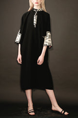 One of a Kind Caftan Dress with Aztec Design Jacquard Collar and Sleeve Details