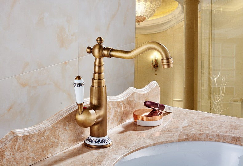 Basin Faucets Bathroom Antique Brass Faucet Swivel Basin Sink