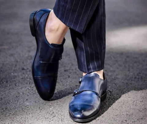 Blue monks with navy blue pinstrip suit.