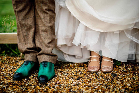 Wedding shoes - green patina close up