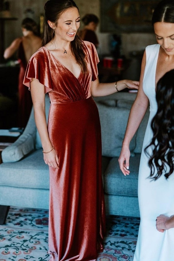 copper velvet bridesmaid dresses