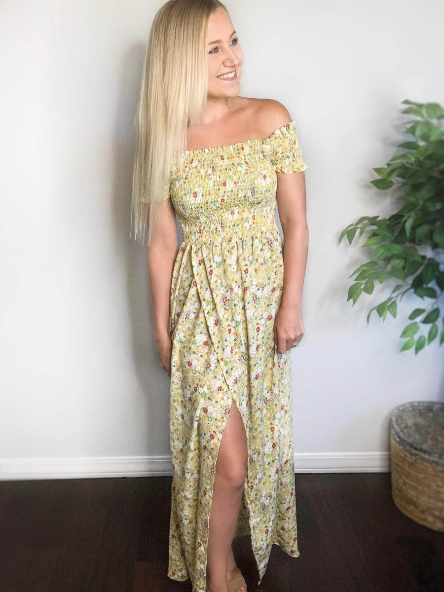 yellow one shoulder maxi dress