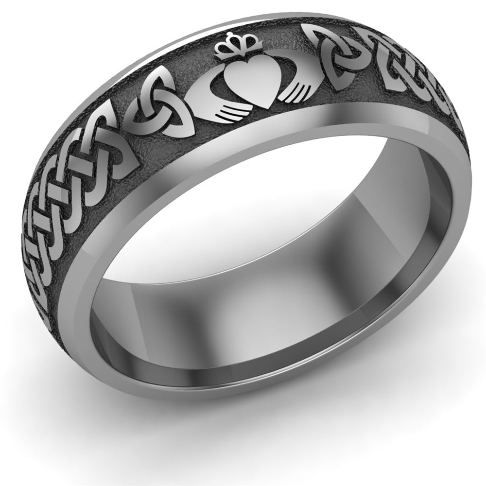 Claddagh Wedding Ring Titanium, Comfort Fit, 8 mm wide