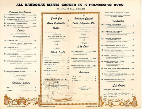 1972 Bahooka menu