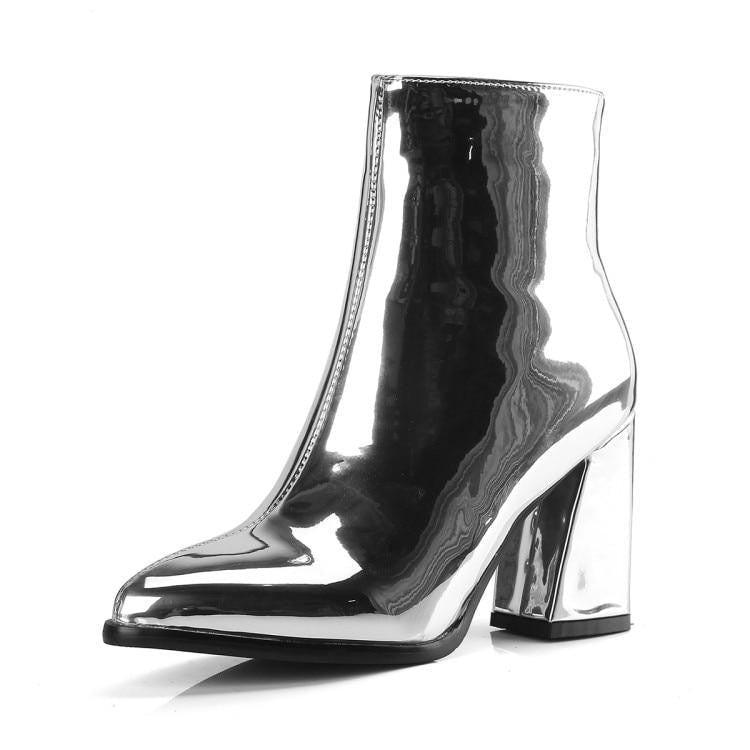 silver pointed ankle boots