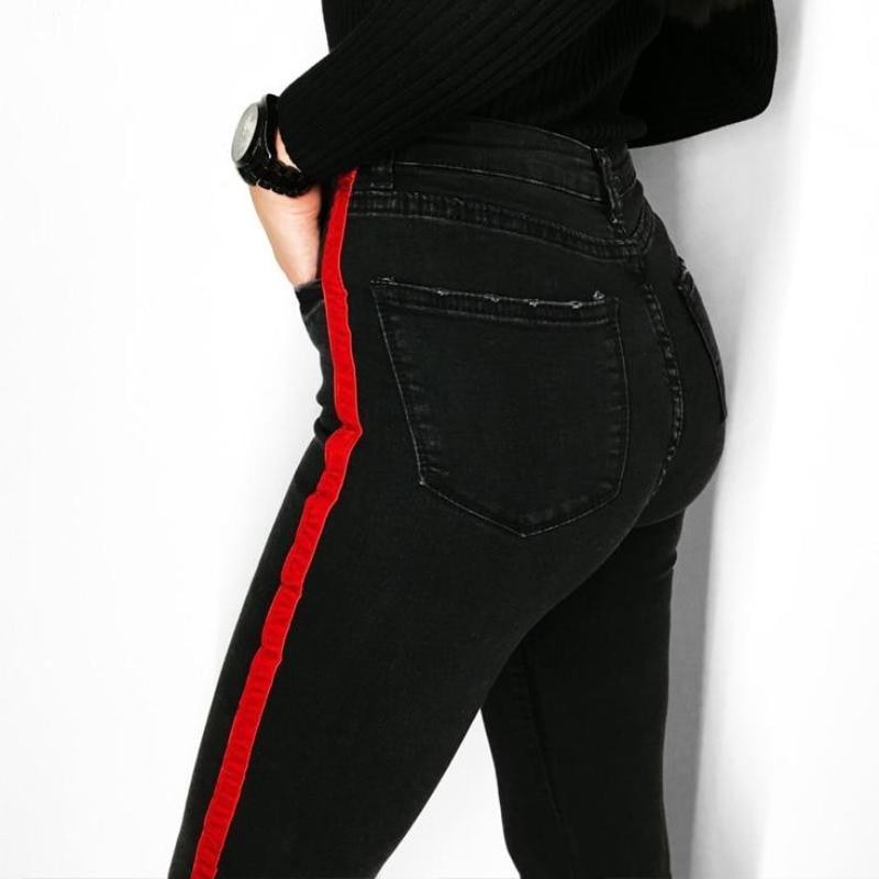 jeans with dark stripe on side