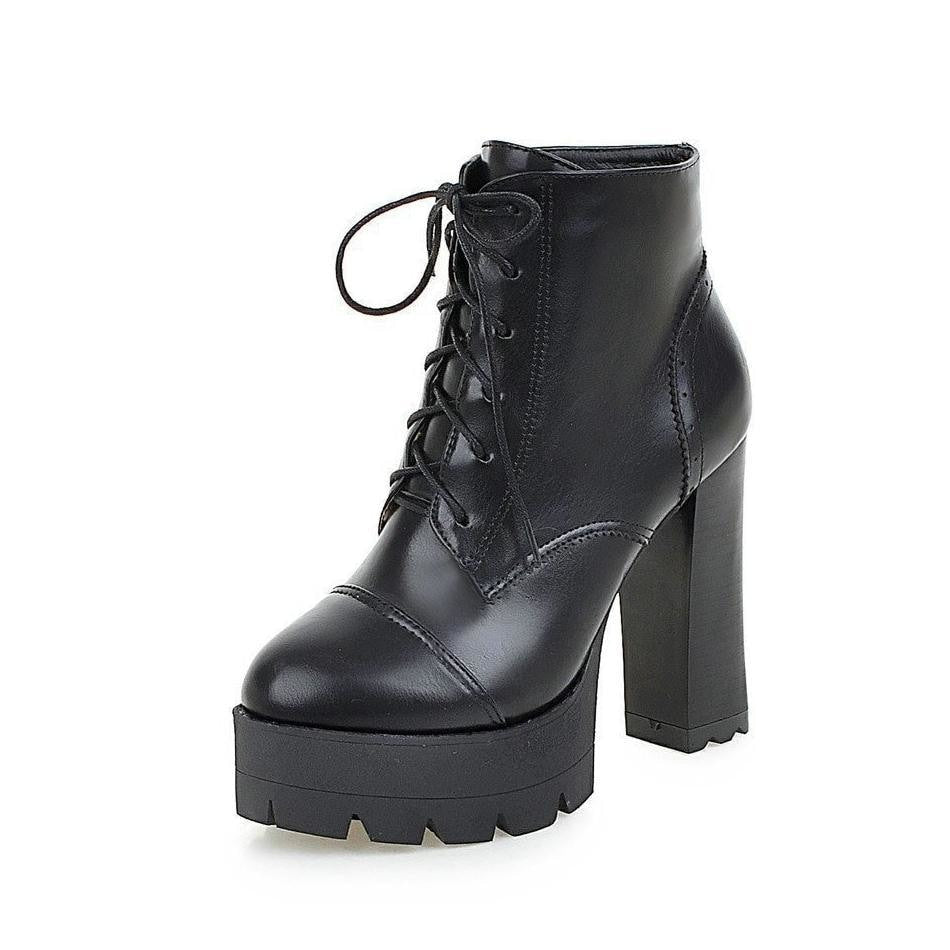 platform lace up heel boots