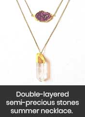 Druzy stone and crystal layering pendant chain, handmade in Ahmedabad, India