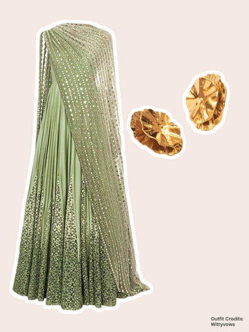 Anarkali Suit and Gold Plated Stud Earrings Contemporary Diwali Look