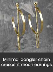 gold plated steel hoop earrings with brass chain passing through the center, handmade in Athens