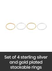 set of 4 silver and gold plated hammer textured stackable rings, handmade in Vietnam