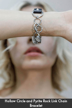 model wearing stainless steel link chain bracelet