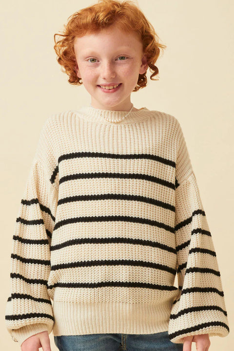 PUFF SLEEVED POPCORN KNIT SWEATER