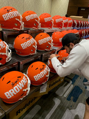 Baker Mayfield Signing Browns AMP helmet