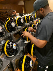 Jerome Bettis signing Steelers helmets