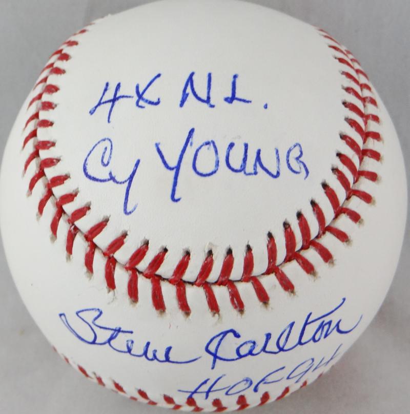 JSA W Auth Steve Carlton Autographed Rawlings OML Baseball w/ 3 Stats