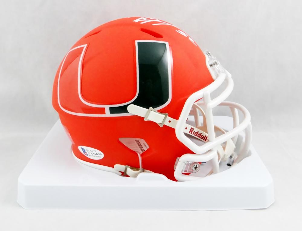 Ray Lewis Miami Hurricanes Signed White Riddell Speed Mini Helmet