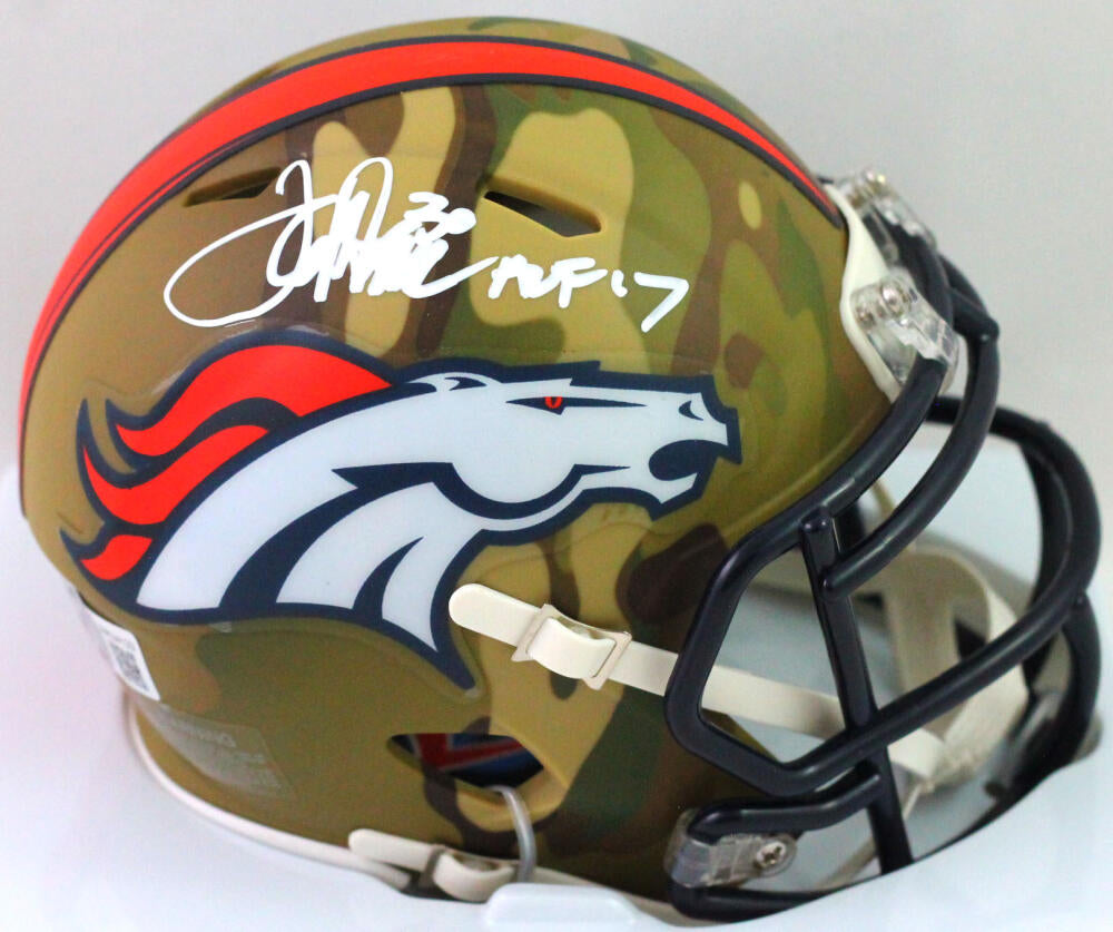 Terrell Davis Autographed Broncos Camo Mini Helmet w HOF- Beckett