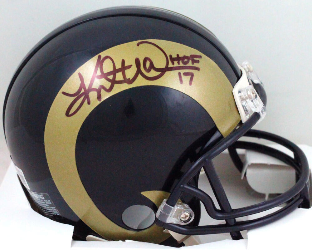 Kurt Warner Signed Autographed Rams Throwback Mini Helmet Beckett