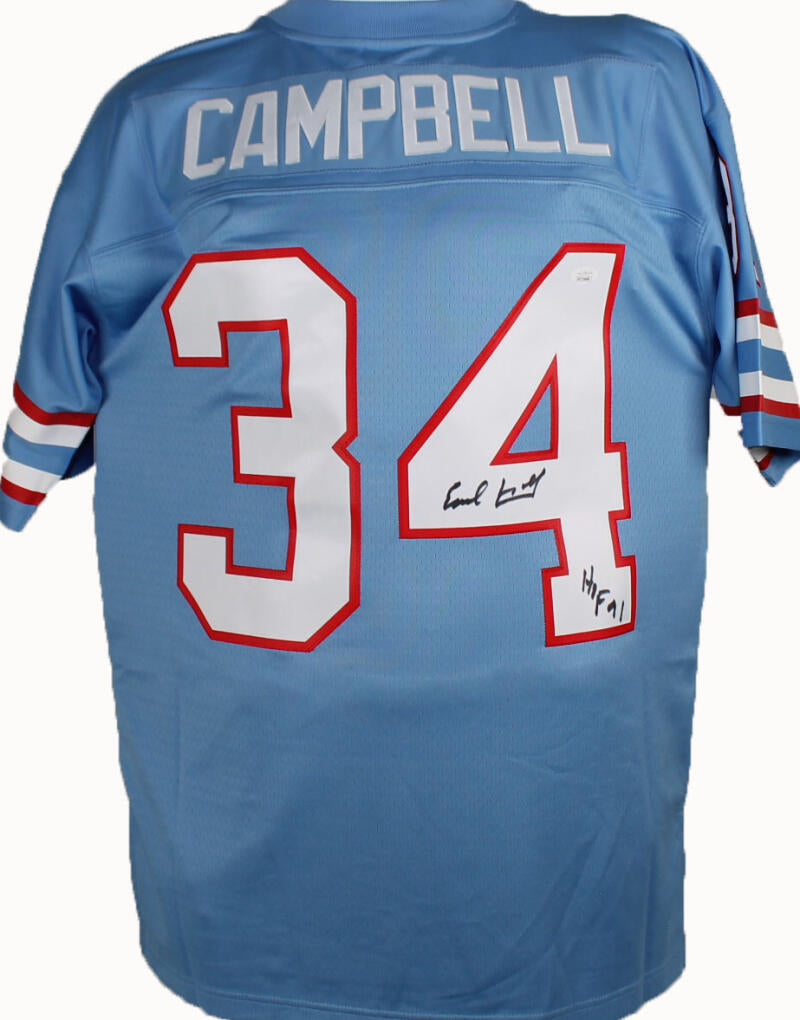  Earl Campbell Autographed Blue Oilers Jersey