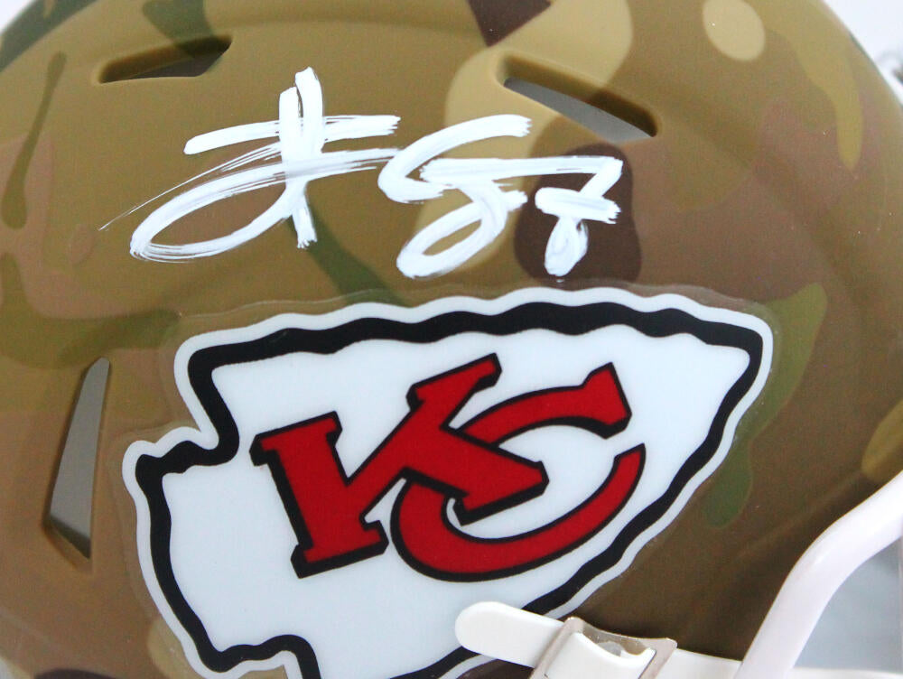 Travis Kelce Signed Kansas City Chiefs Speed Camo Alternate Mini Helmet  (Beckett Witness COA)