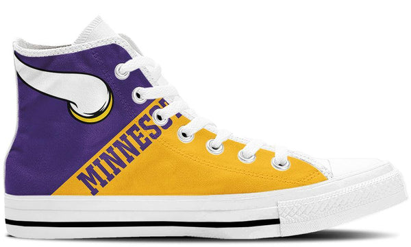 VF Minnesota Vikings Football Team Canvas Shoes Sneakers Fashion High Cut Lace Up Rugby Walking Shoes Casual Shoes for Men Women Boys Girls 
