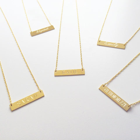 Moon and Lola Metal Engraved Bar Necklace