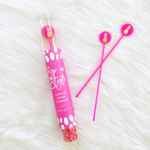 Moon and Lola Pineapple Drink Stirrers in Hot Pink (aka Swizzle Sticks)