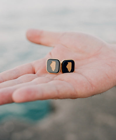 Moon and Lola - square cufflinks with engraved state image in over 30 colors