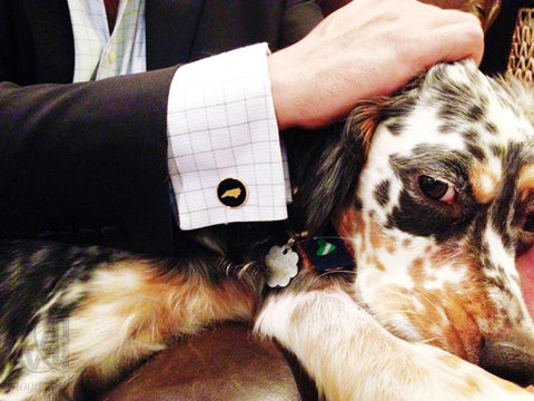 Moon and Lola - cufflinks on french cuff dress shirt with a puppy