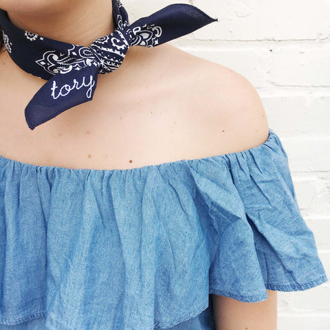 Moon and Lola Traditional Navy Bandana with Embroidered Name