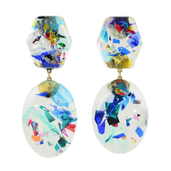 Moon and Lola thimblepress resin confetti earrings in cool colors