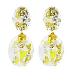 Moon and Lola thimblepress resin confetti earrings in gold and silver