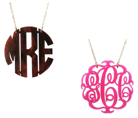 Moon and Lola acrylic monogram necklaces