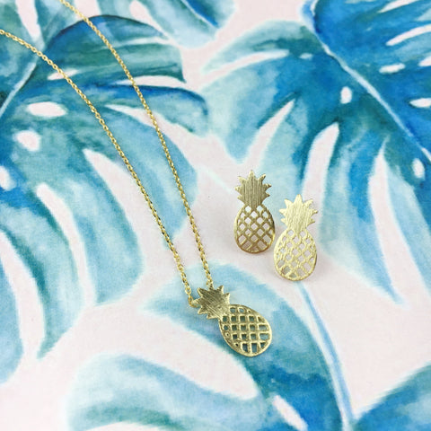 Moon and Lola Ananas Pineapple Necklace and Post Earrings