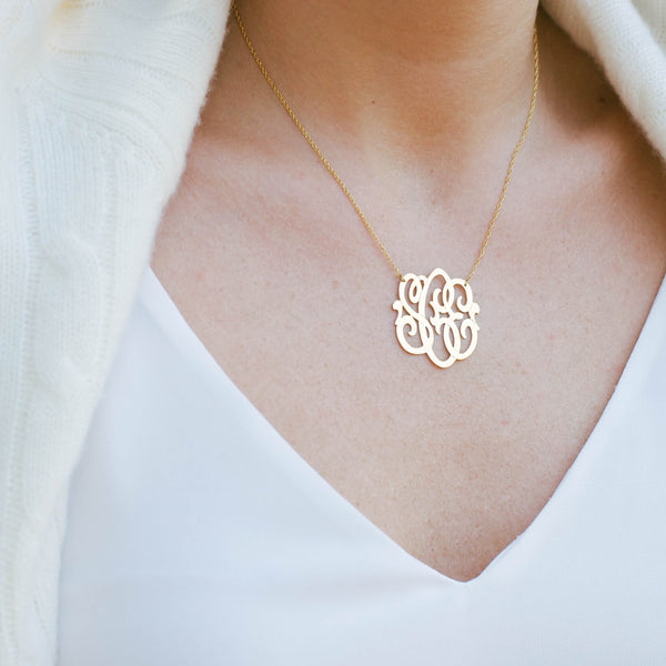 Blogger Summer Wind in Moon and Lola Cheshire Monogram Necklace