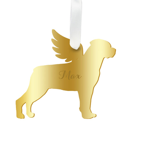 Moon and Lola - Personalized Angel Rottweiler Ornament with wings in gold
