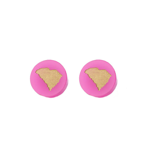 Moon and Lola - Hot Pink Acrylic Round South Carolina State Studs Hot Pink