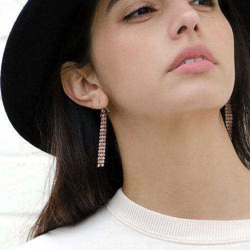 Moon and Lola - Santana Chain Rose Gold Mesh Drop Earrings