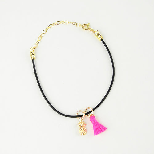 I found this at #edwardterrylandscape! - Leather Bracelet with Pineapple and Tassel Charms