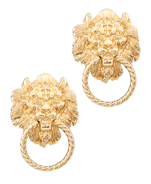 Lion Head Door Knocker Post Earrings