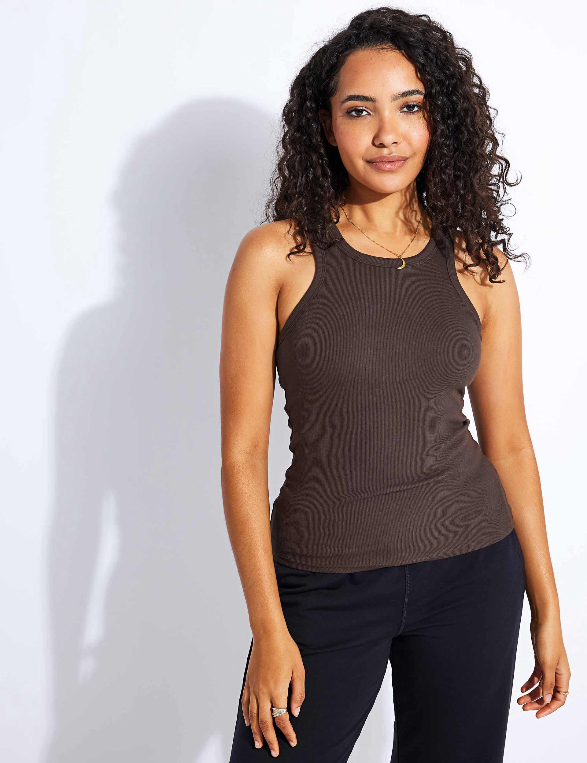 Alo Yoga | Ribbed Aspire Full Length Tank - Espresso | The Sports Edit