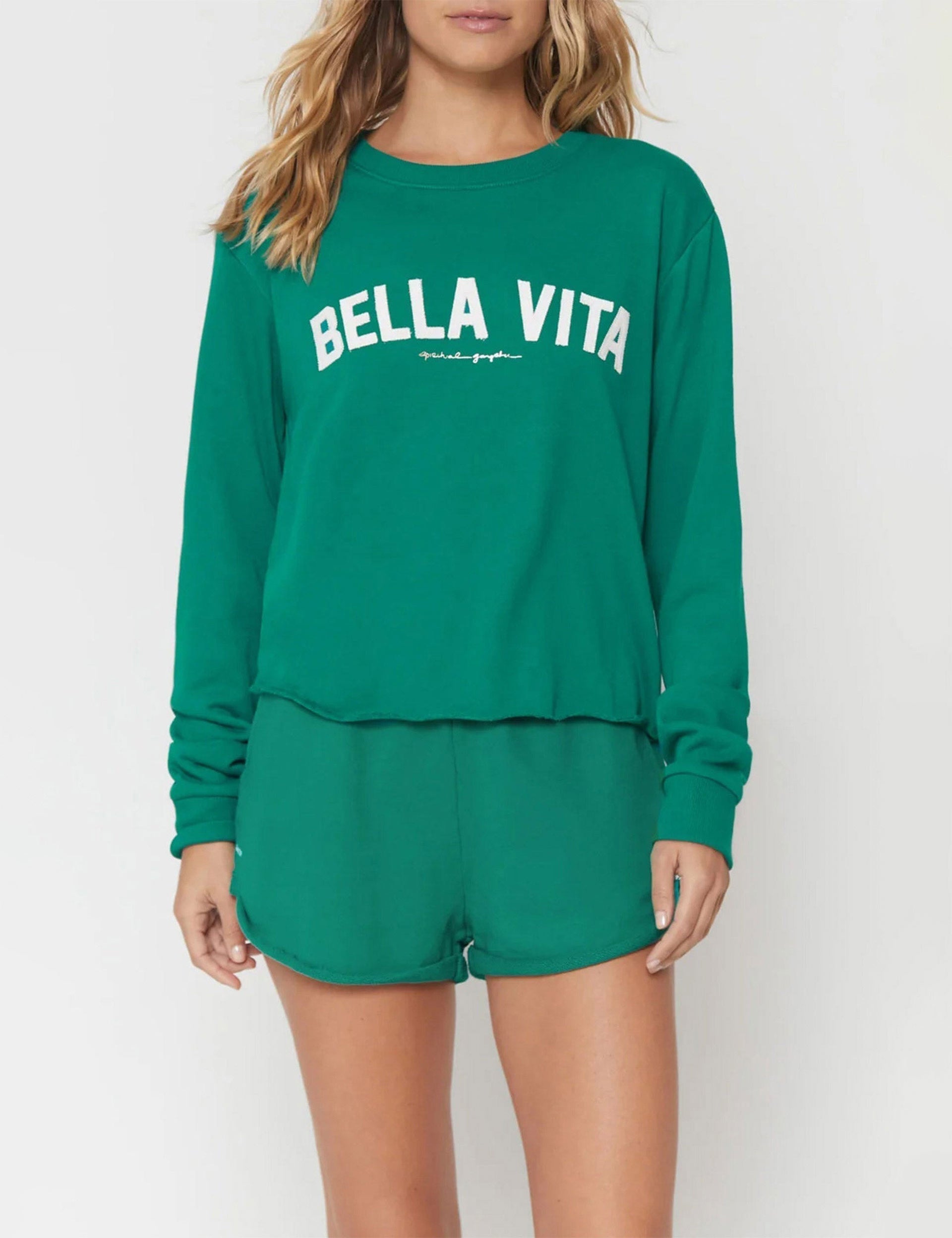 Spiritual Gangster Bella Vita Crop Sweat - Verde | The Sports Edit